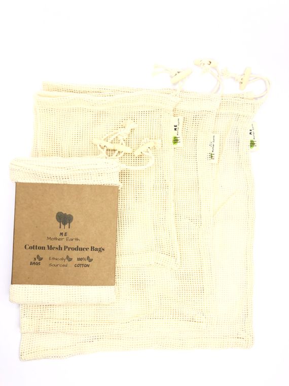 Reusable Cotton Mesh Produce Bags, 3-pack